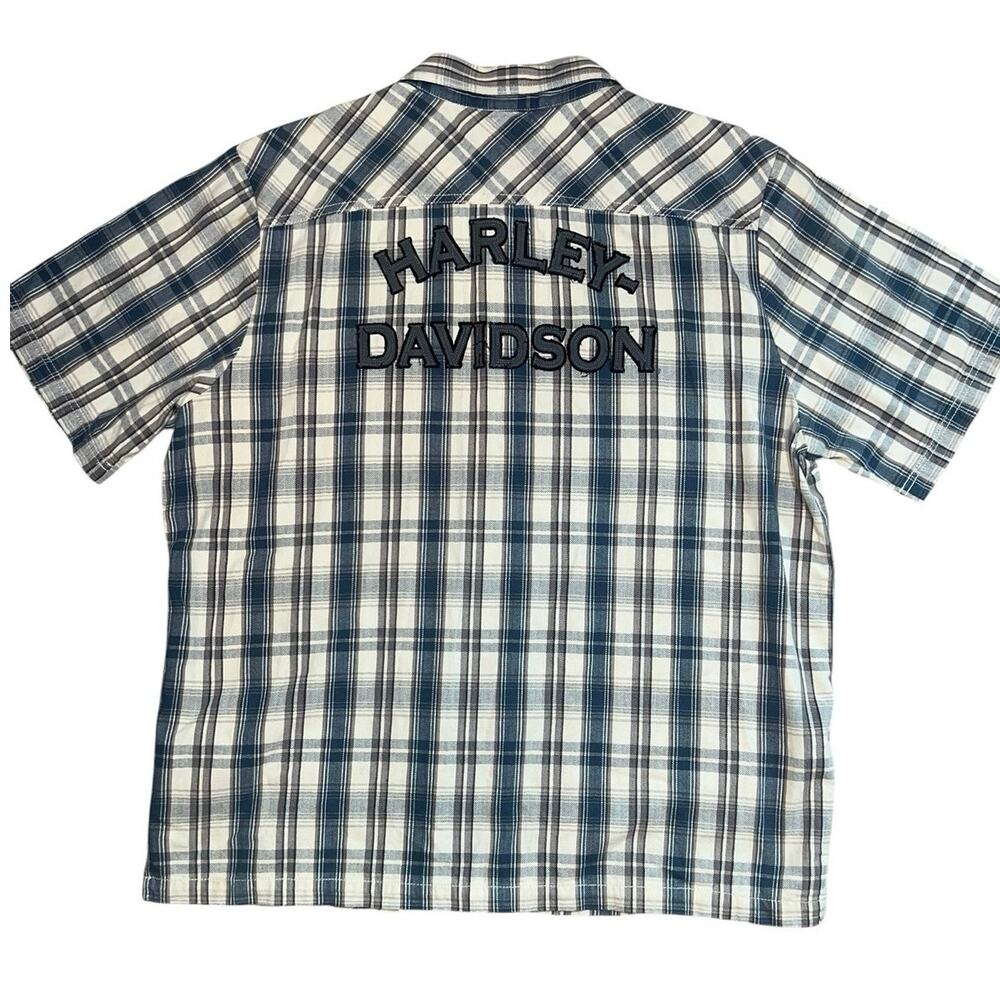 Harley-Davidson big logo plaid cotton men's snap button short sleeve shirt XL